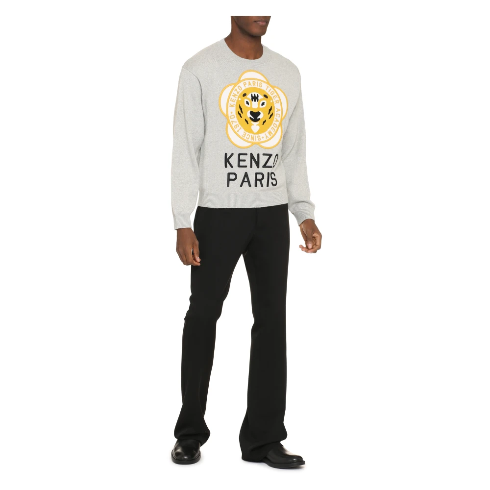 Kenzo Geborduurde Wolmix Trui Gray Heren
