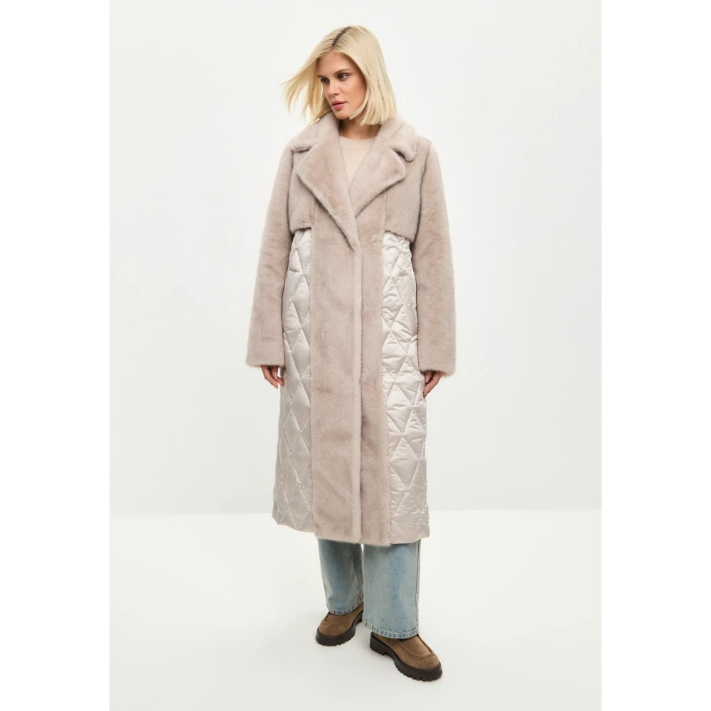 Cesare Gaspari Gewatteerde imitatiebont pareljas voor vrouwen met riem | Chique winterkleding Beige Dames