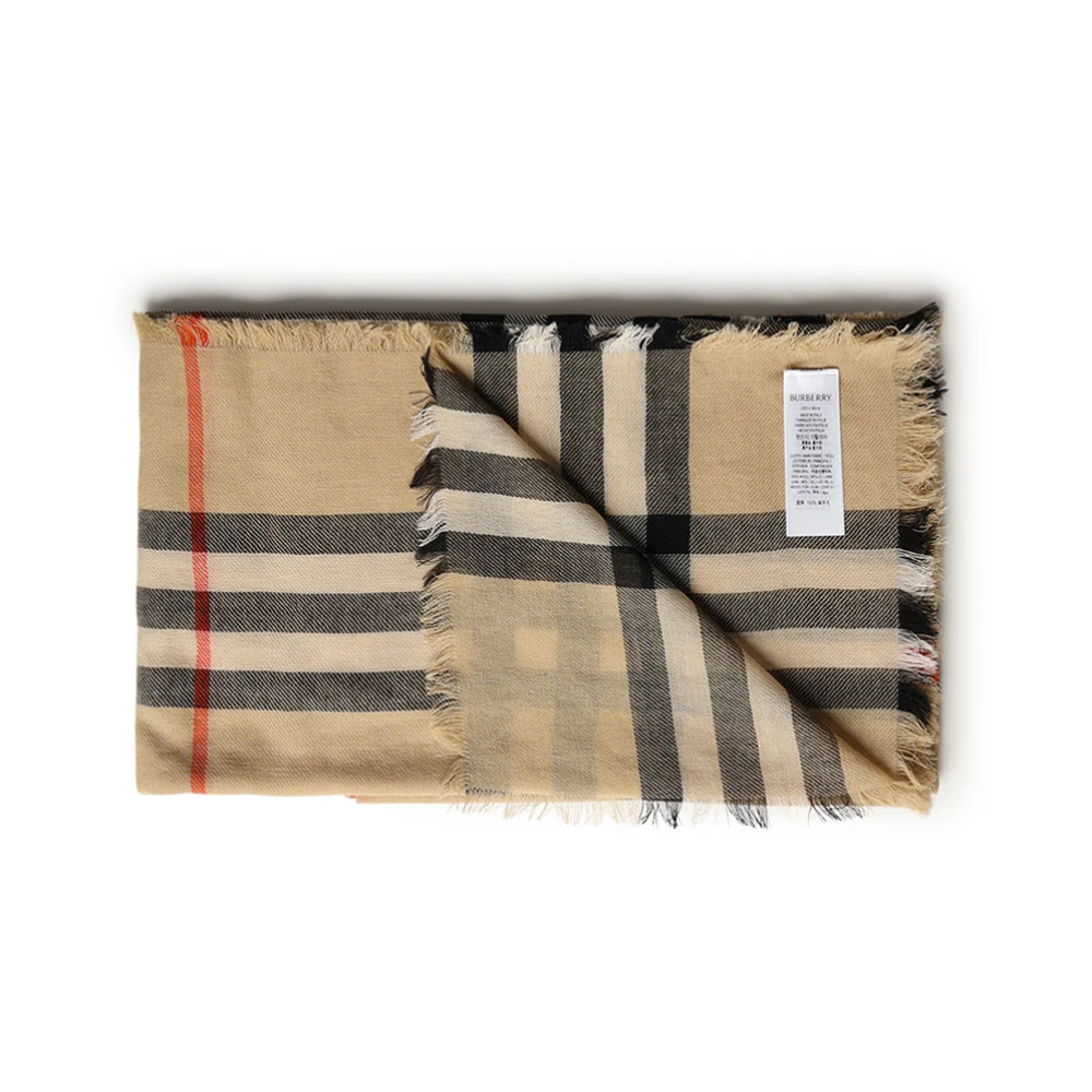 Burberry Geruit Patroon Wollen Sjaal Beige Dames