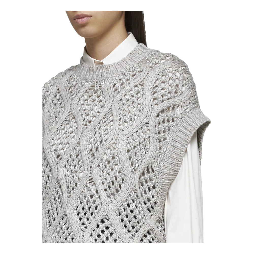 BRUNELLO CUCINELLI Paillet Kabelgebreide Kasjmiertrui Gray Dames