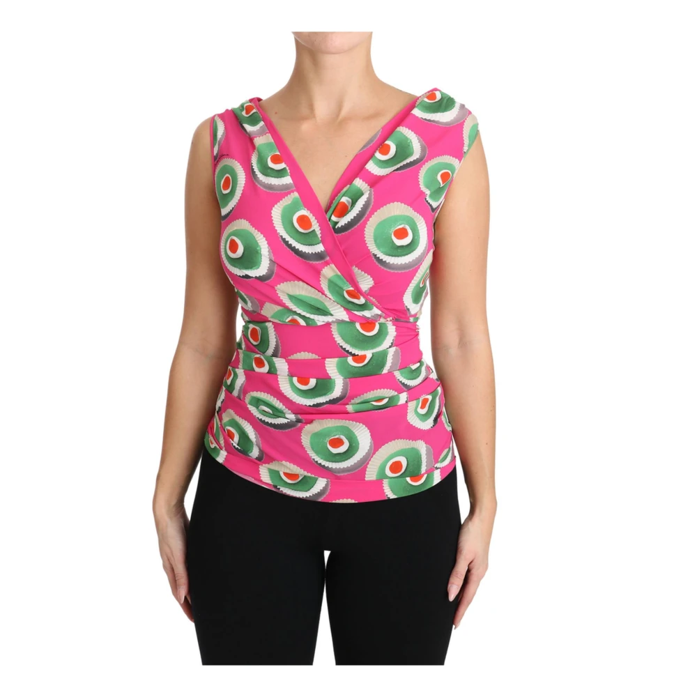 Dolce & Gabbana Women's Multicolor Sleeveless Tops, 2XS, Sleeveless Top With Sicilian Cake Print