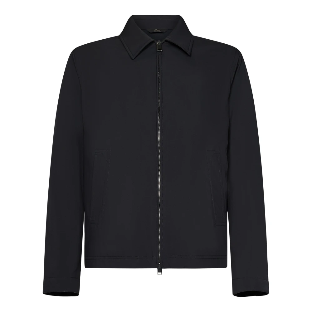 Brioni Blauwe Jas Aw24 Elegant Waterafstotend Black Heren