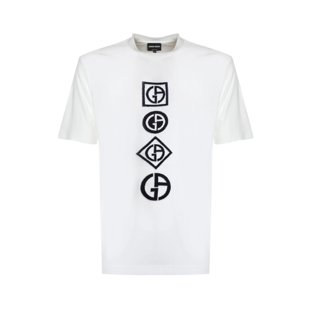 Giorgio Armani Witte Viscose Jersey T-shirt met Chenille Logo White Heren