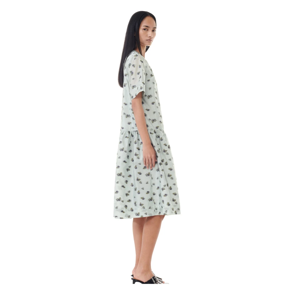 Ganni Groene Midi Jurk met Open Rug Green Dames