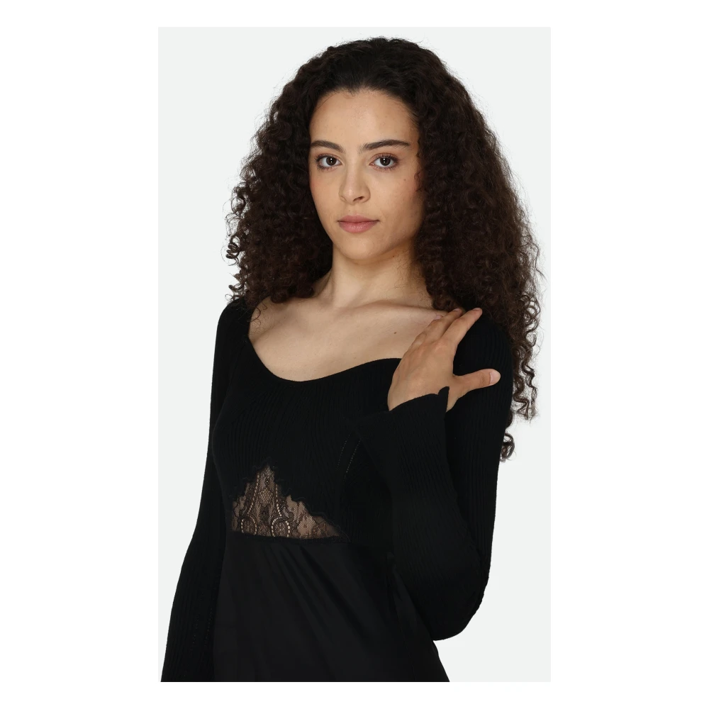 PATRIZIA PEPE Zwarte Midi Jurk met Geribbelde Top Black Dames