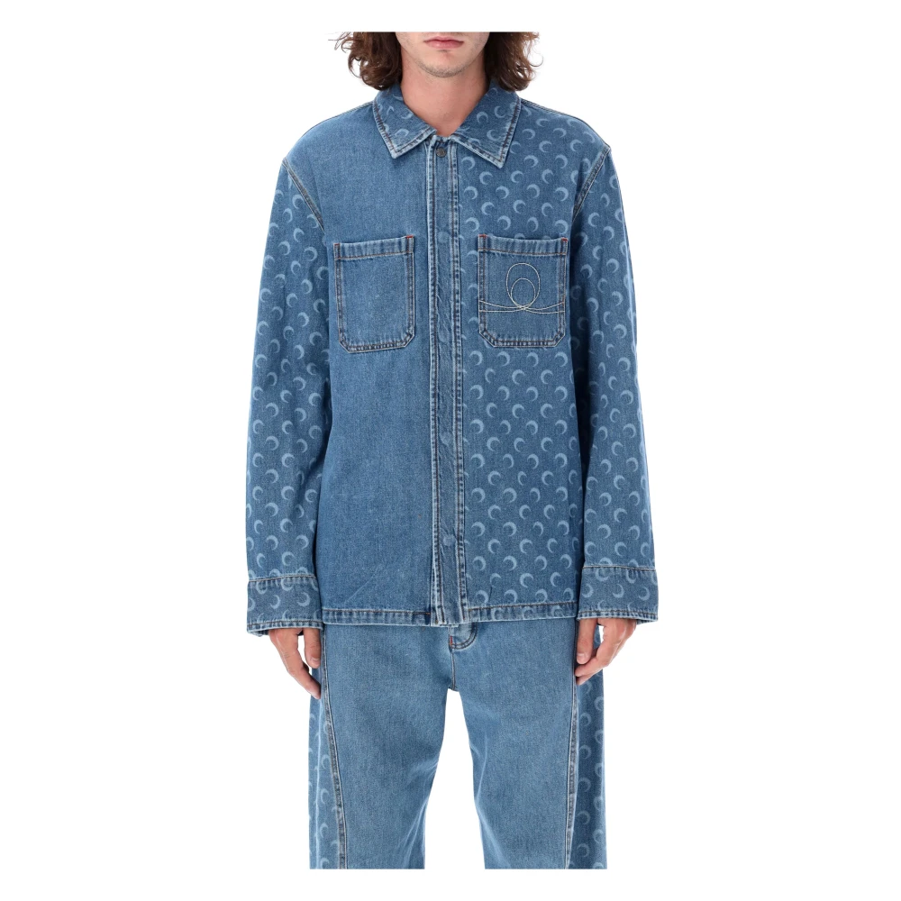 Marine Serre Maan Laser Denim Overshirt Lichtblauw Blue Heren