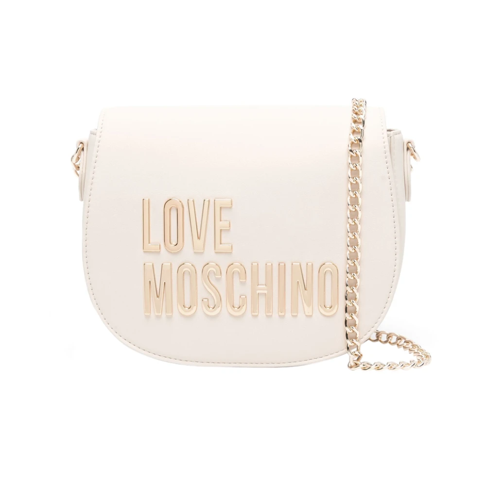 Love Moschino Witte Schoudertas met Gouden Logo White Dames