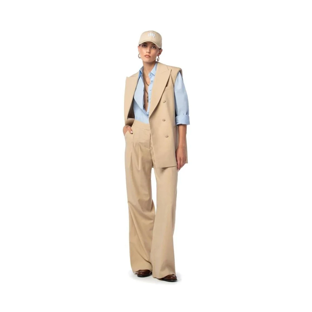 MVP wardrobe Cool Wool Palazzo Broek met Forward Darts Beige Dames