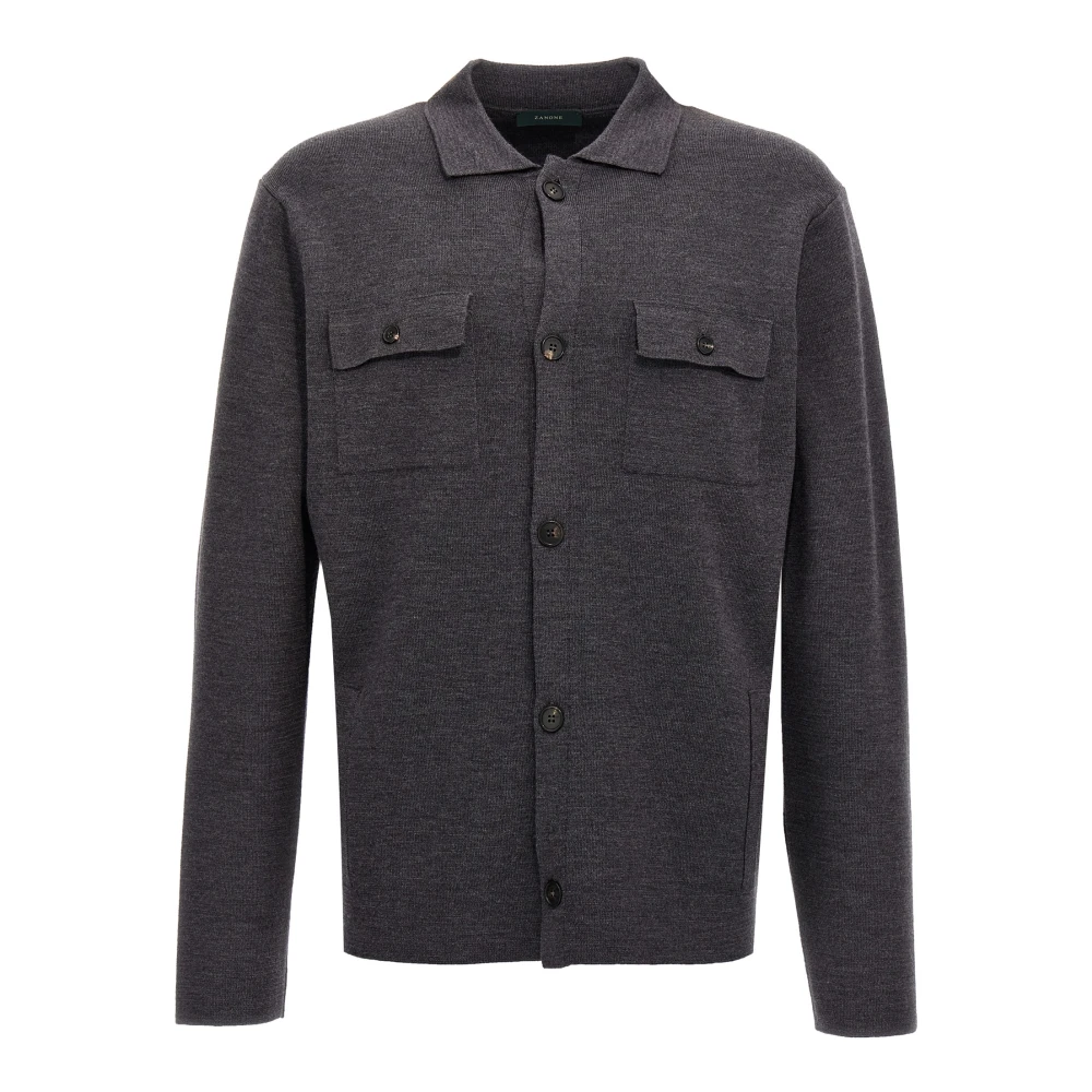 Zanone Men's Gray Cardigans, 2XL, Wool Cardigan