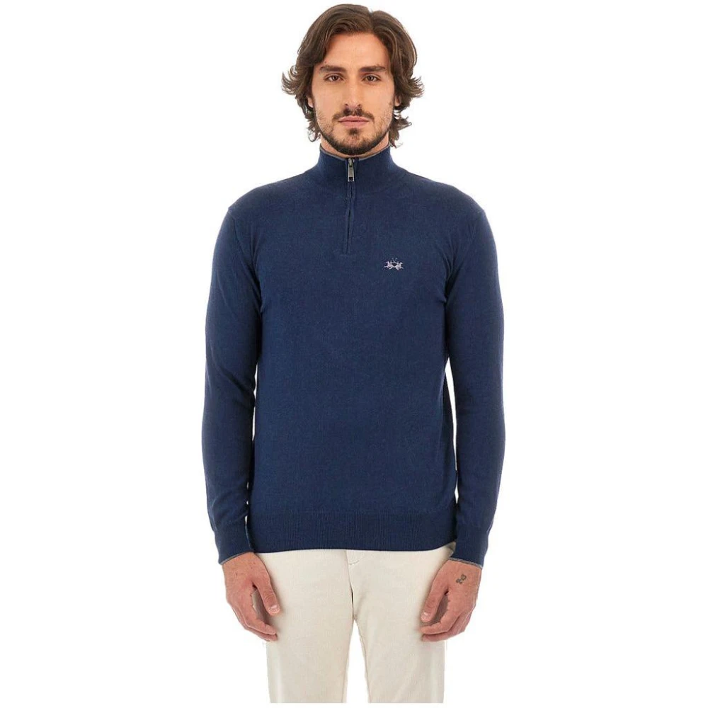LA MARTINA Half-Zip Geborduurde Trui Blue Heren