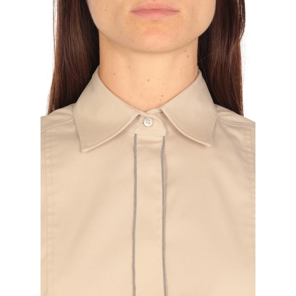 BRUNELLO CUCINELLI Ivoor Katoenen Shirt met Kraag en Lange Mouwen Beige Dames