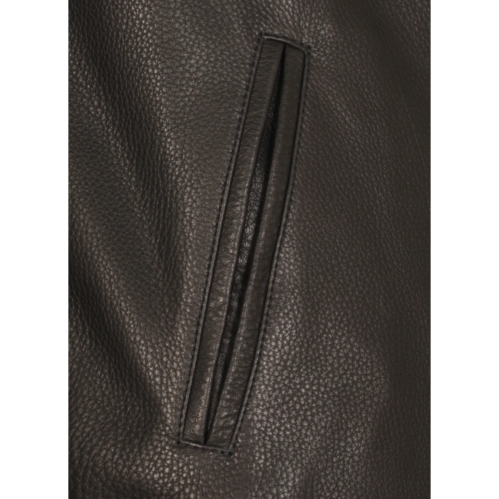 Stewart Zwarte Leren Jas Hoge Hals Rits Black Heren
