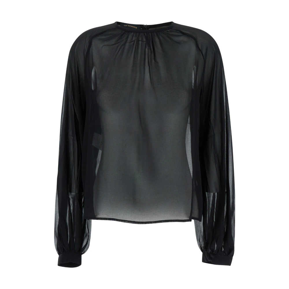 Andamane Svart Silke Rund Hals Blus Black, Dam