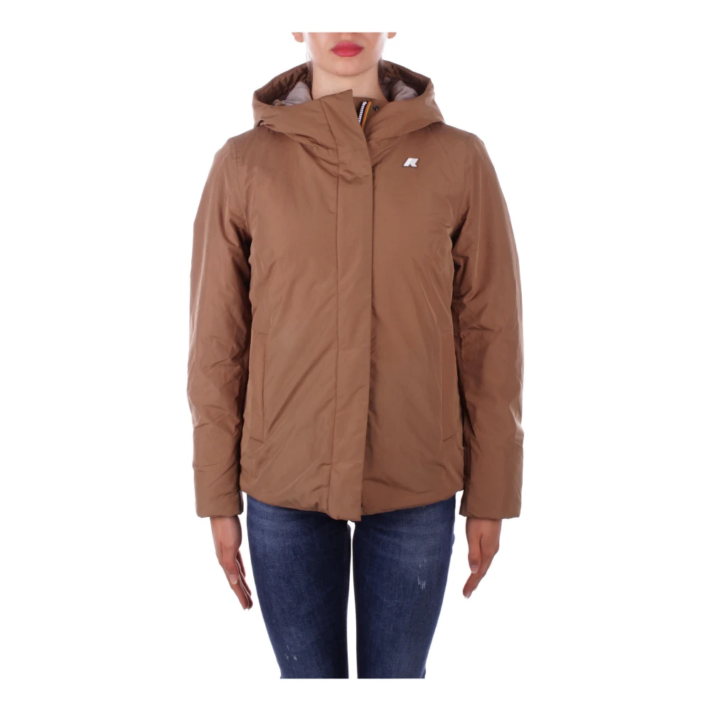 K-way Hooded jas met voorlogo rits Brown Dames