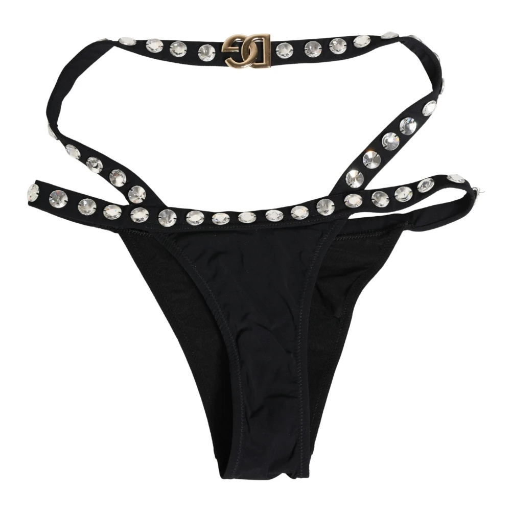 Dolce & Gabbana Women's Black Bikinis, One Size, Crystal-Embellished Bikini Bottom