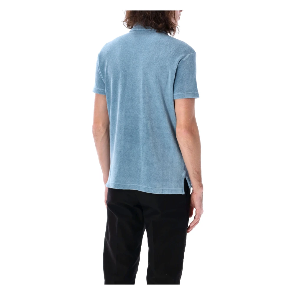 Tom Ford Luxe Toweling Polo Shirt Blue Heren