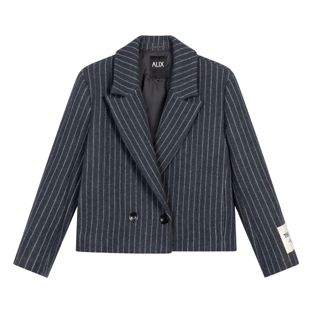 ALIX THE LABEL Dames Jassen Ladies Woven Pinstripe Cropped Coat Donkergrijs