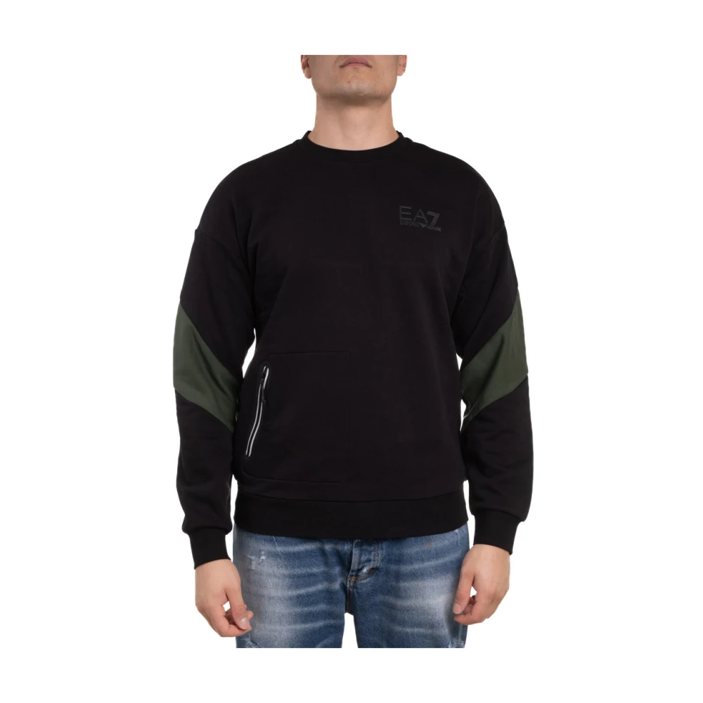 Emporio Armani EA7 Heren Sweatshirt van geborsteld katoen met zijzak met ritssluiting Black Heren