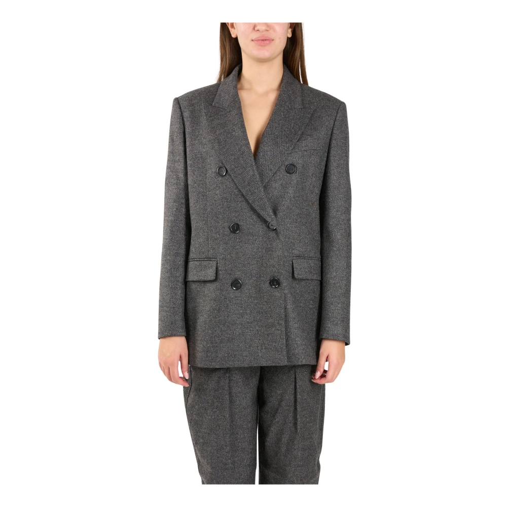 pinko Wollen double-breasted jas micro ruitpatroon Gray Dames
