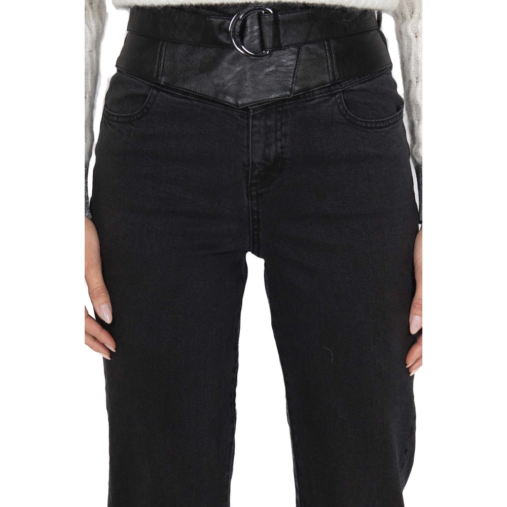 pinko Hoge taille jeans met imitatieleer inzetstukken Black Dames