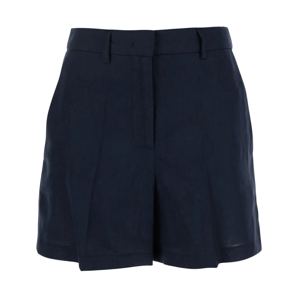 Plain Units Blauwe Linnen Shorts met Riemlussen Blue Dames