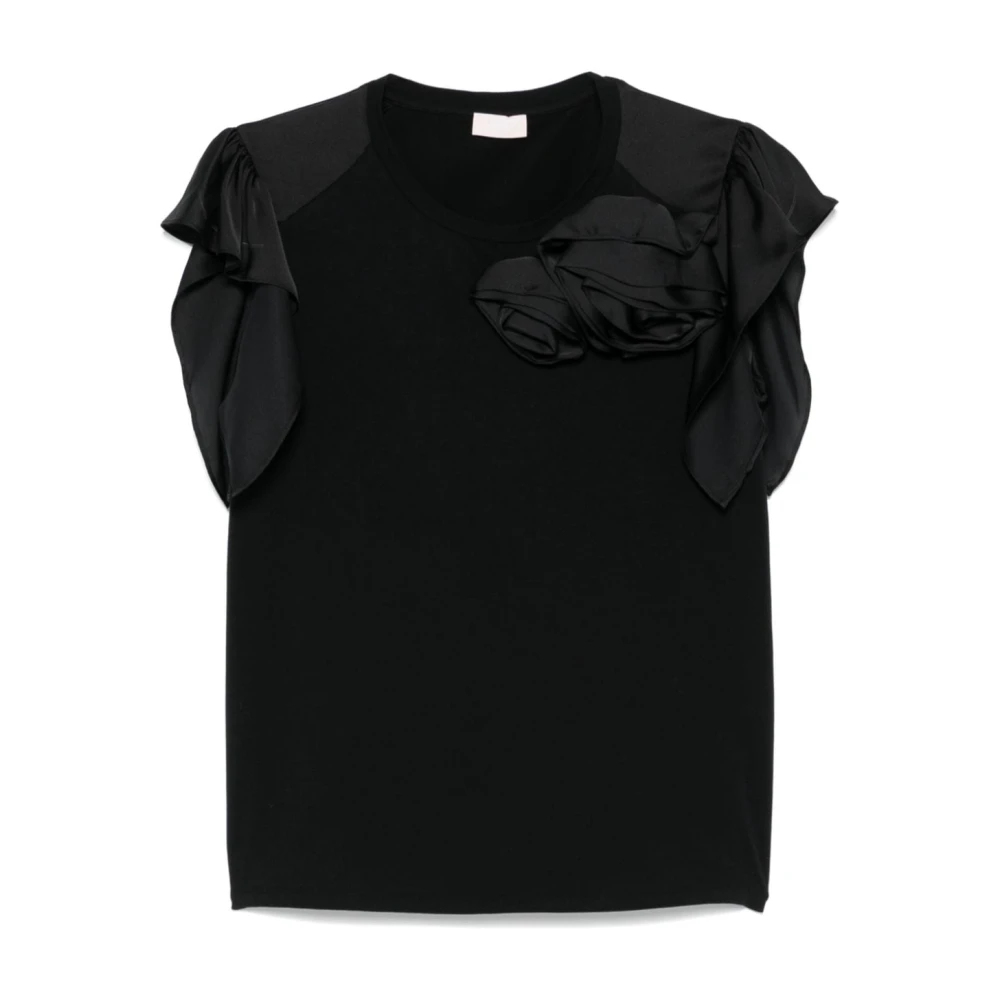 Liu Jo Bloemenapplicatie Zwarte T-shirt Black Dames