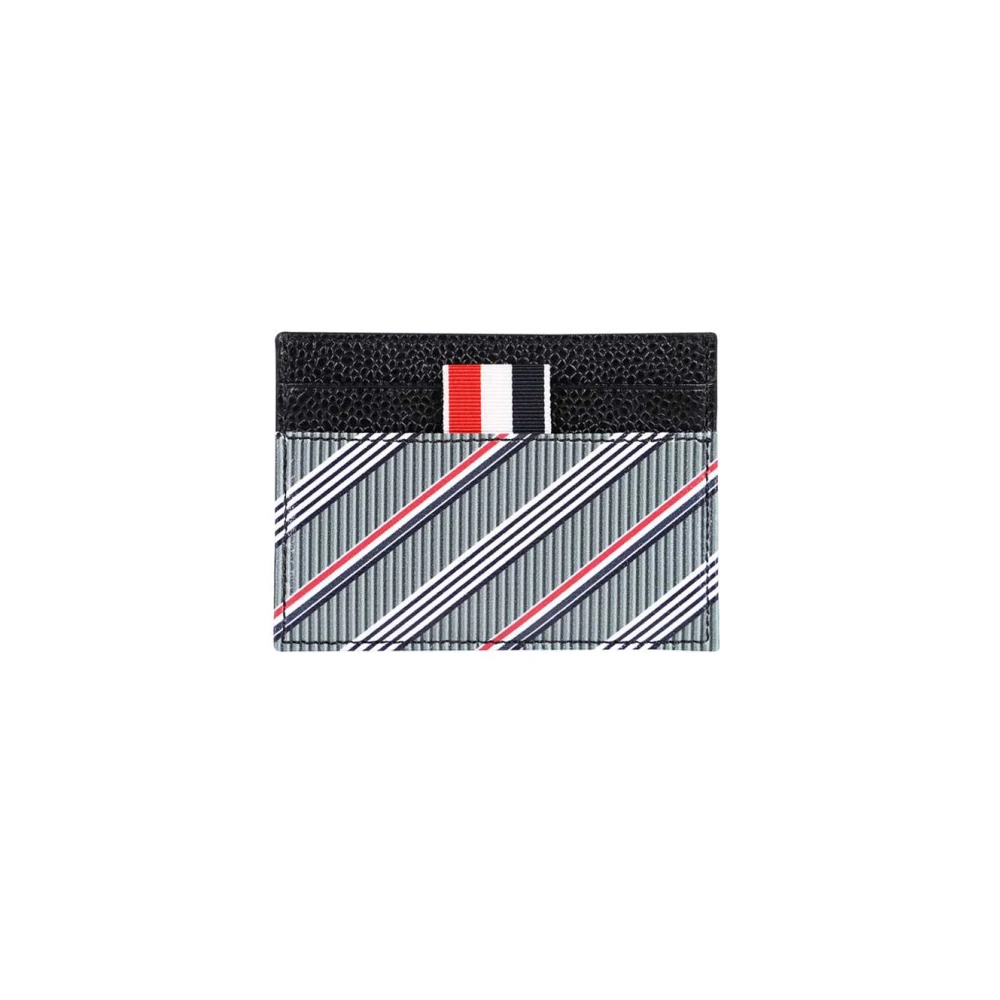 Thom Browne, Wallets & Cardholders, male, Gray, Size: ONE SIZE Leather Card Holder with Tricolor Detail