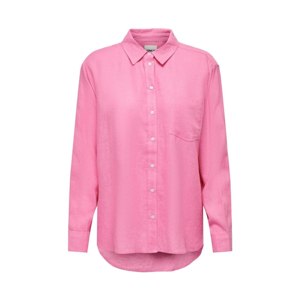 Only Linnen Blend Overhemd Broek Lange Mouw Pink Dames