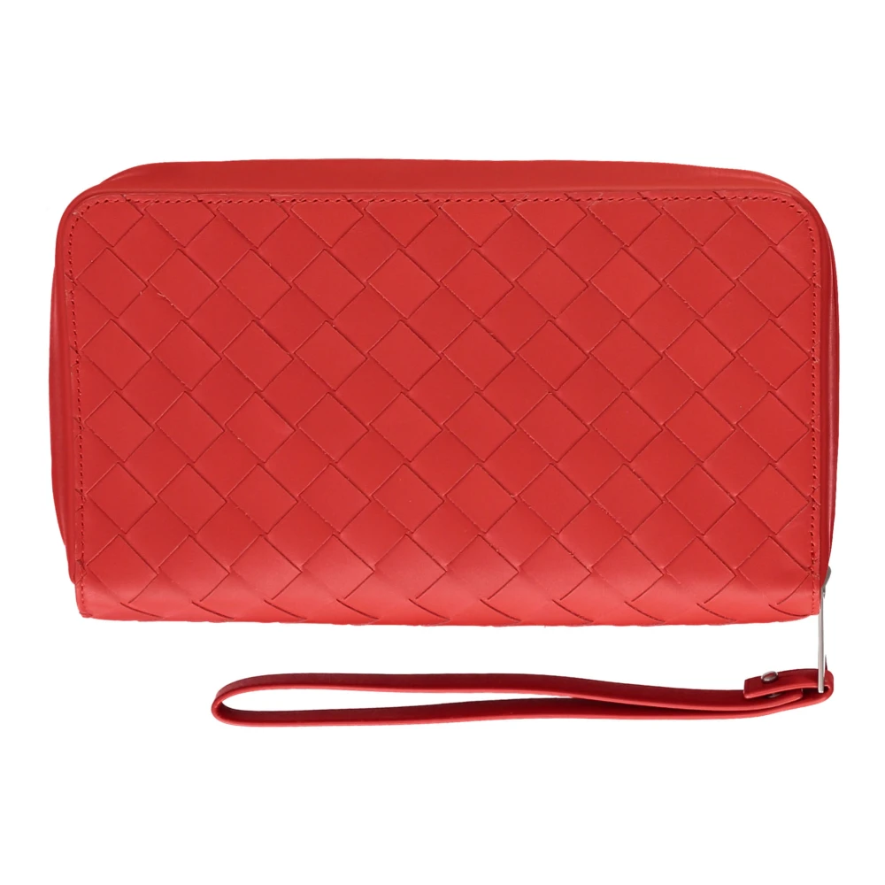 Bottega Veneta Geweven leren ritsportemonnee Red Heren