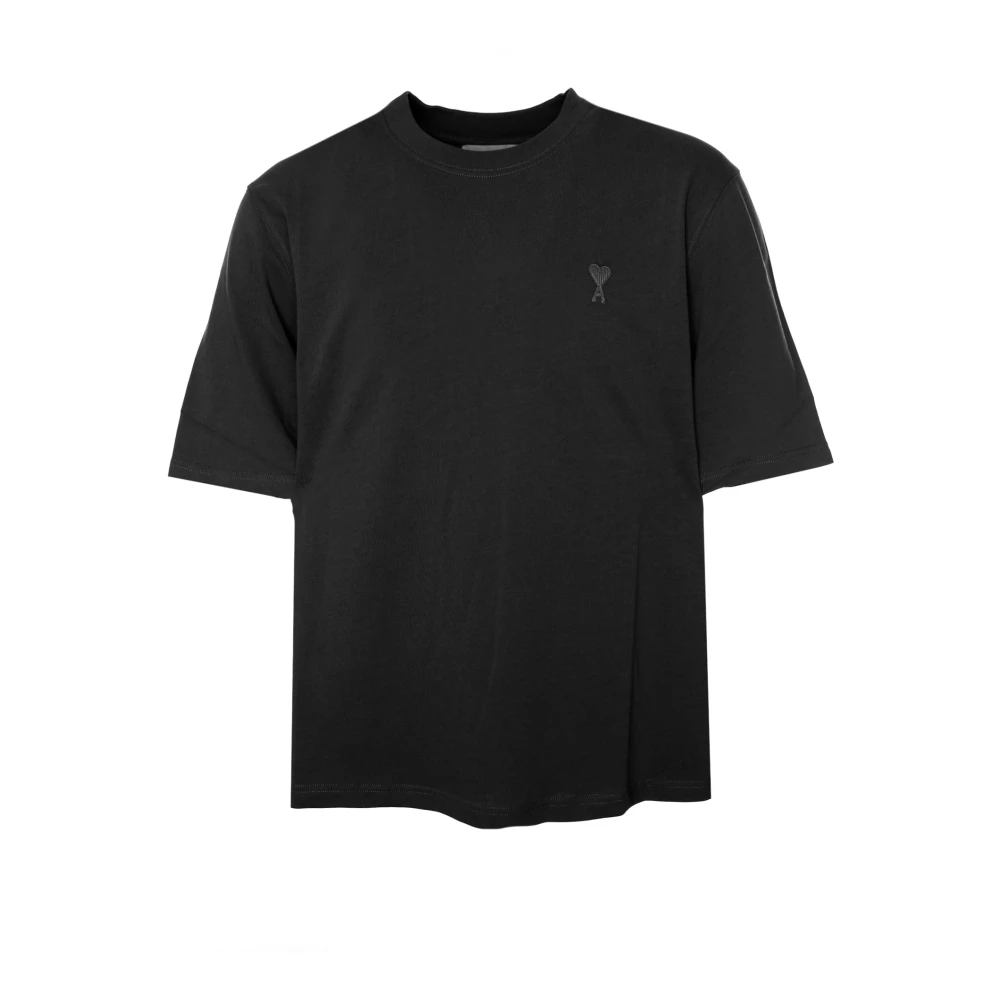 Ami Paris Rib T-shirt met Label Stitching Black Heren