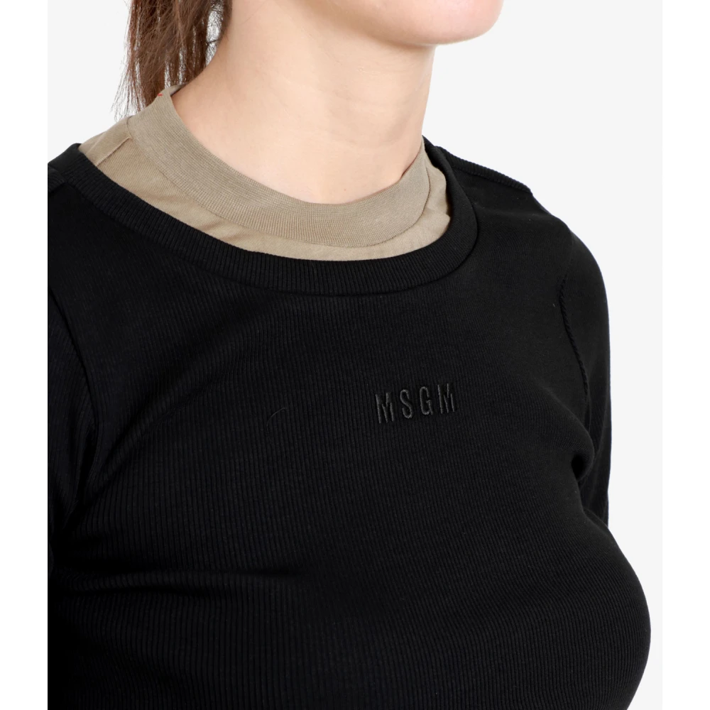 Msgm Tweekleurig Katoenen Jersey T-shirt Black Dames
