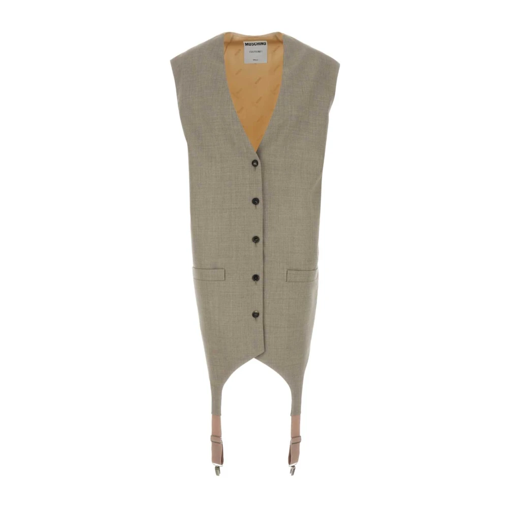 Moschino Oversize Wol Satijn Vest Gray Dames