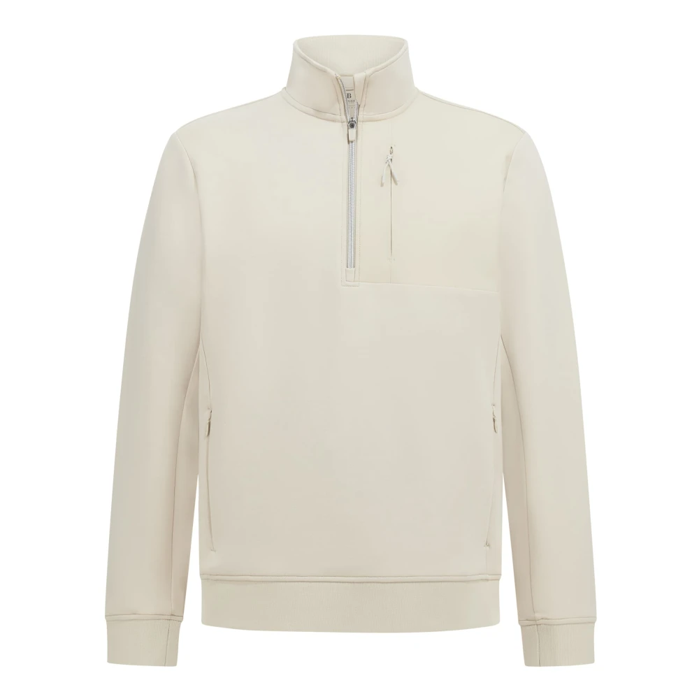 Boggi Milano Half-Zip Hoodie in Lichtgewicht Katoenen Scuba Mix Beige Heren