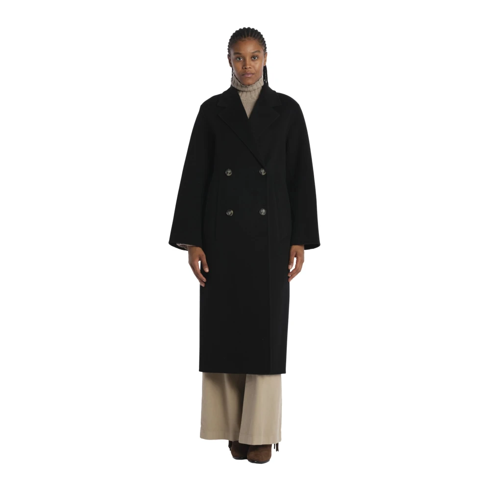 IVY OAK Zwarte dubbele rij wollen jas Black Dames