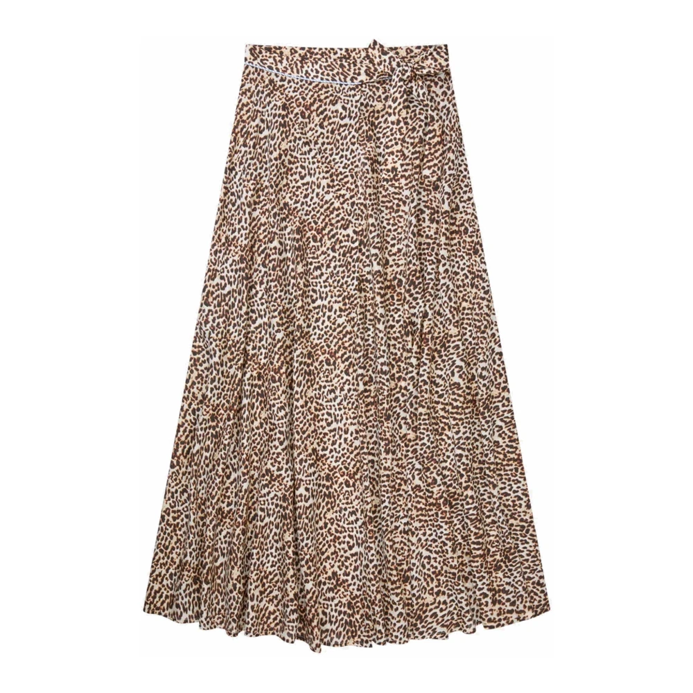 Munthe Women's Brown Midi Skirts, Xl, Pleated Laser-Cut Midi Skirt