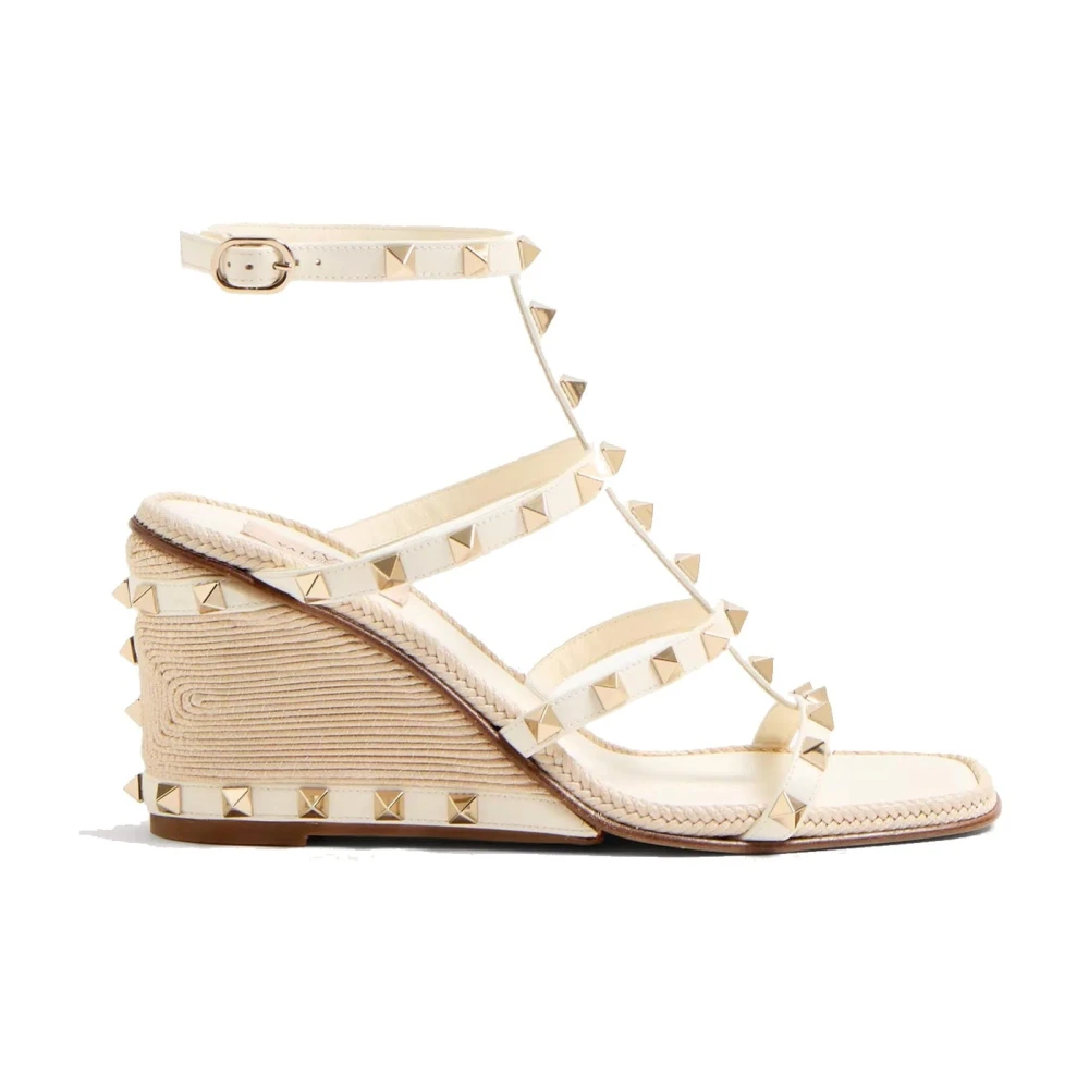 Valentino Garavani Women's Beige Rockstud Wedge Sandals
