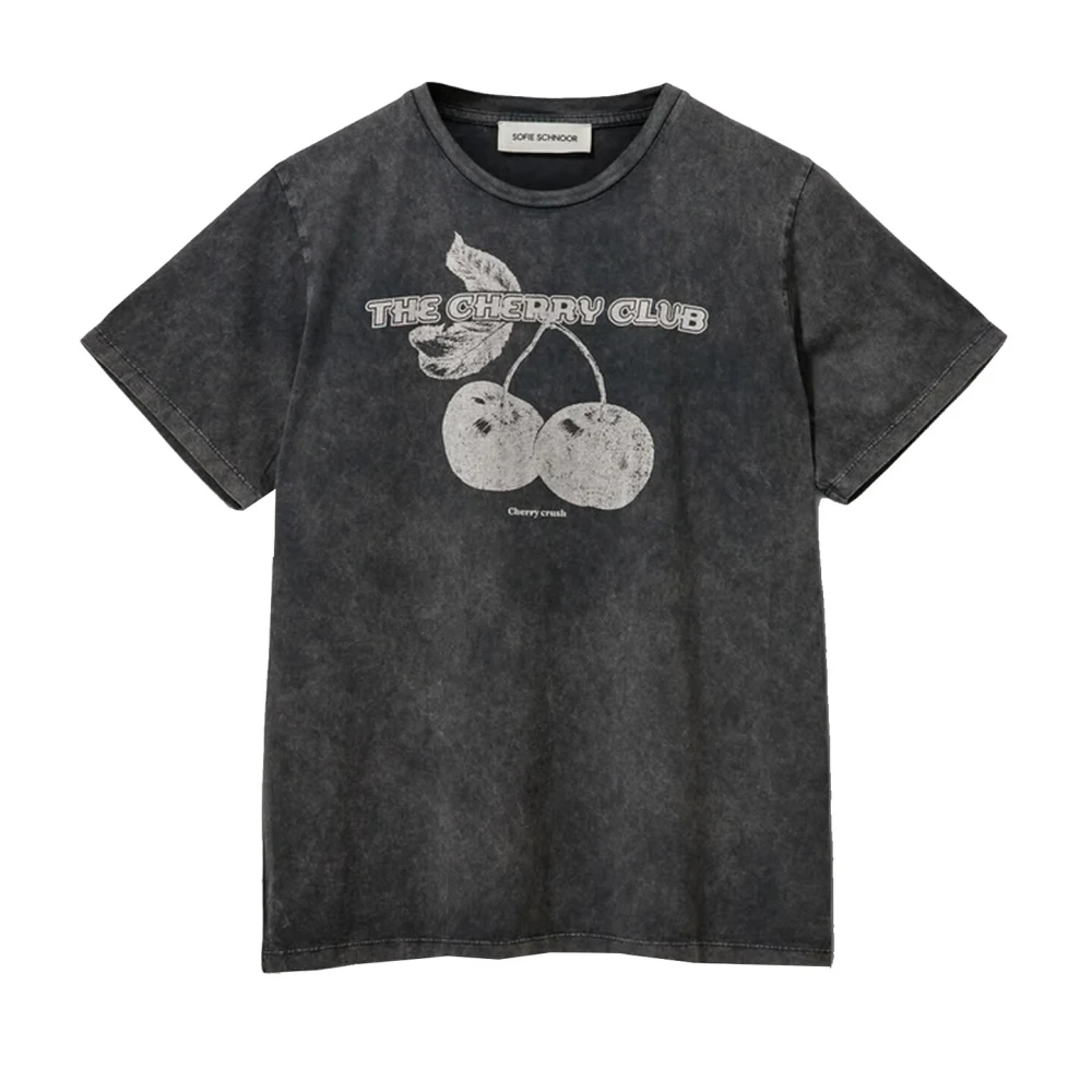 Sofie Schnoor Grafische Tee Gewassen Zwart Zenasw Model Black Dames