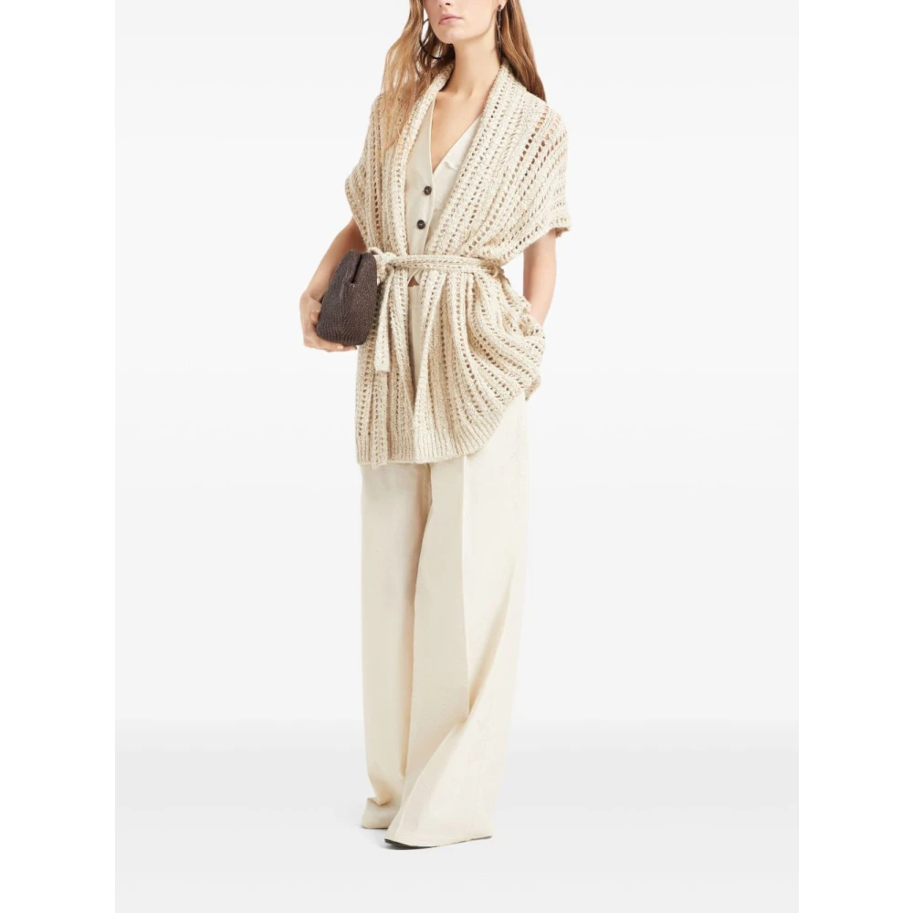 BRUNELLO CUCINELLI Beige Sweater met Front Tie Beige Dames