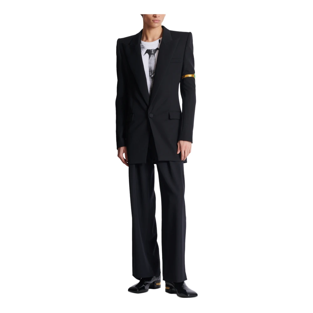 Balmain Grain de poudre jas met 1 knoop en schoudervullingen Black Heren