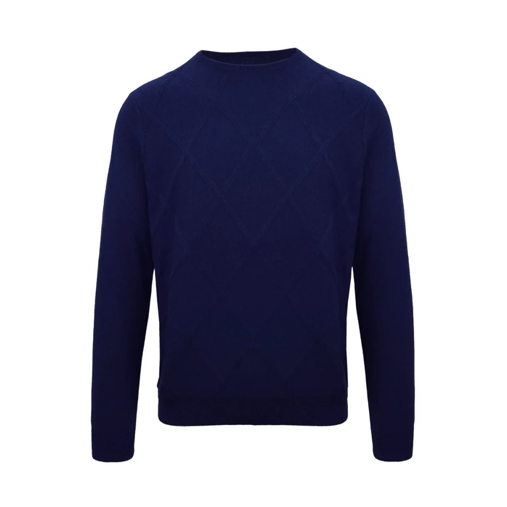 Malo Blauwe Kasjmiertrui met Ruitborduursel Blue Heren