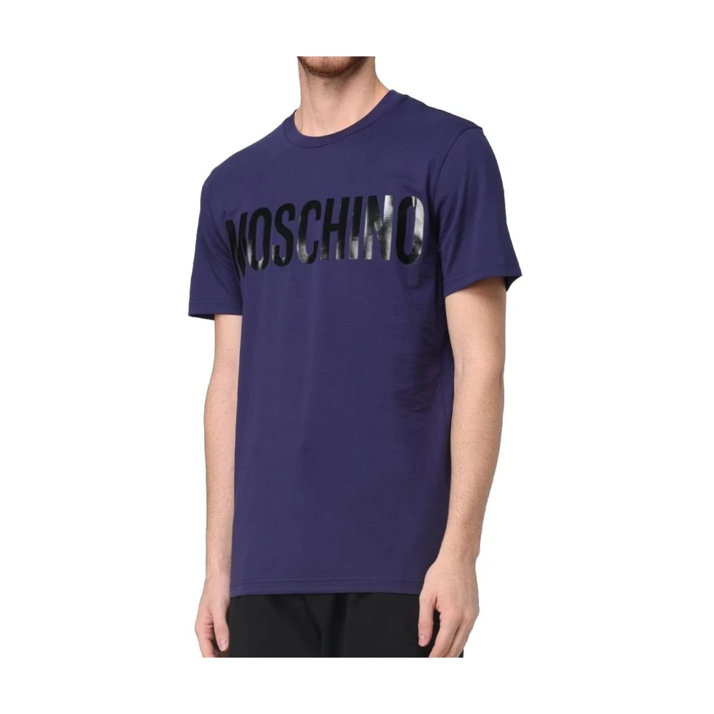 Moschino Logo Print Katoenen T-shirt Regular Fit Blue Heren