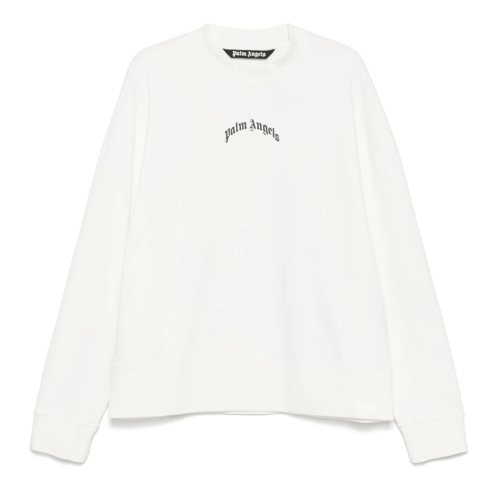 Palm Angels Witte Curved Logo Crewneck Sweatshirt White Heren