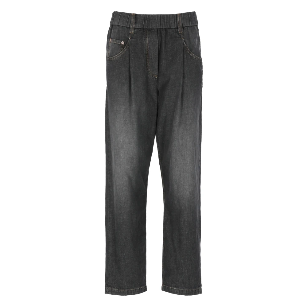 BRUNELLO CUCINELLI Grijze Katoenen Jeans met Elastische Taille Gray Dames