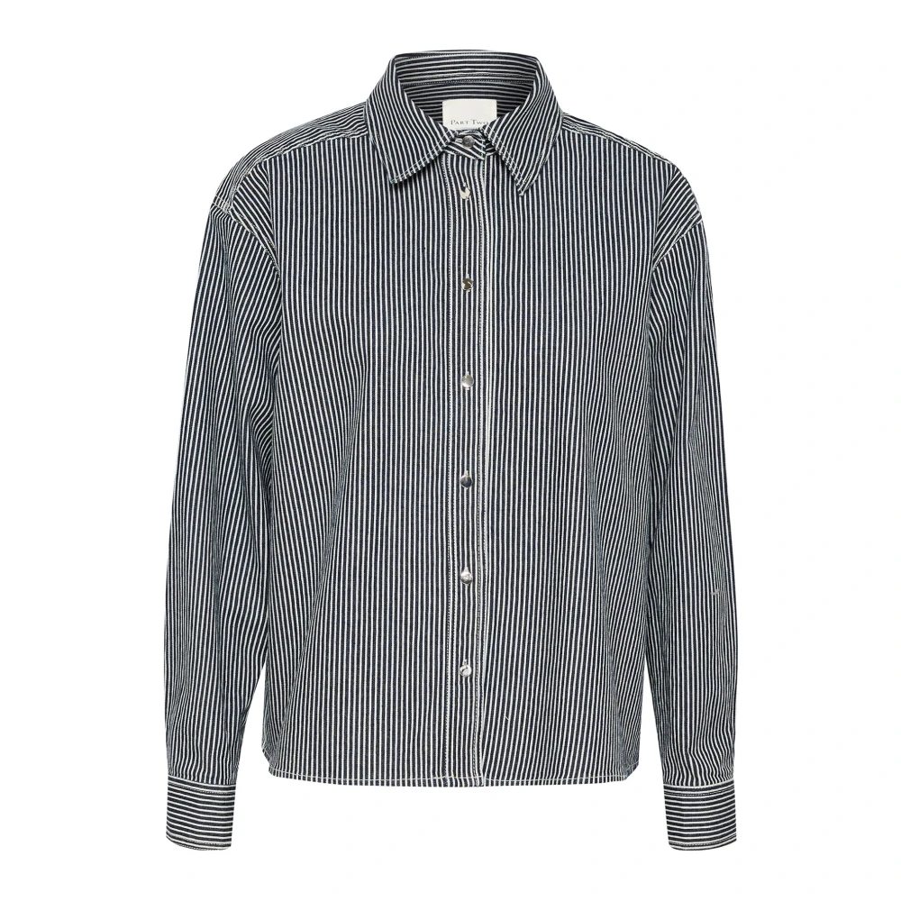 Part Two Gestreepte Overhemdblouse Na Middernacht Black Dames
