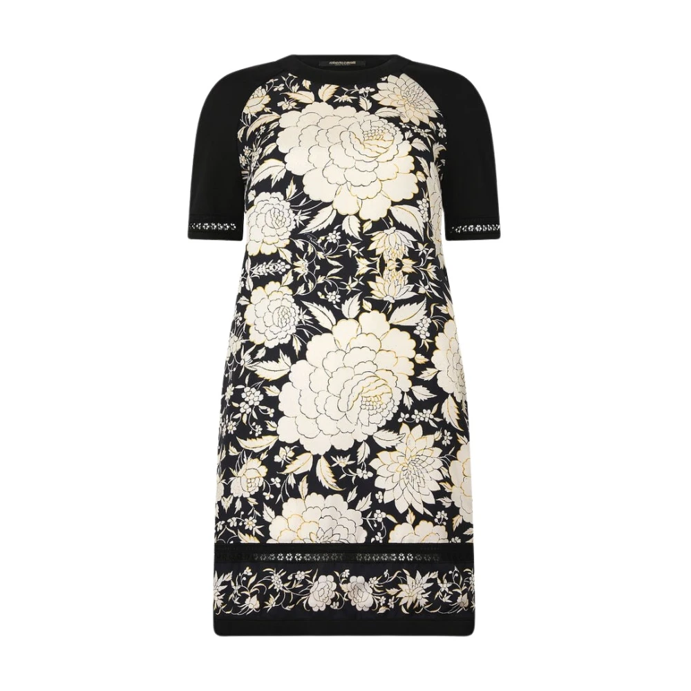 Roberto Cavalli Women's Black Short Dresses, M, Mini Dress With Floral Print