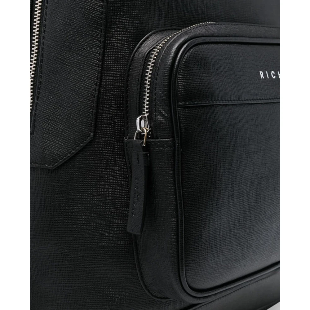 John Richmond Zwarte leren rugzak met logoprint Black Dames