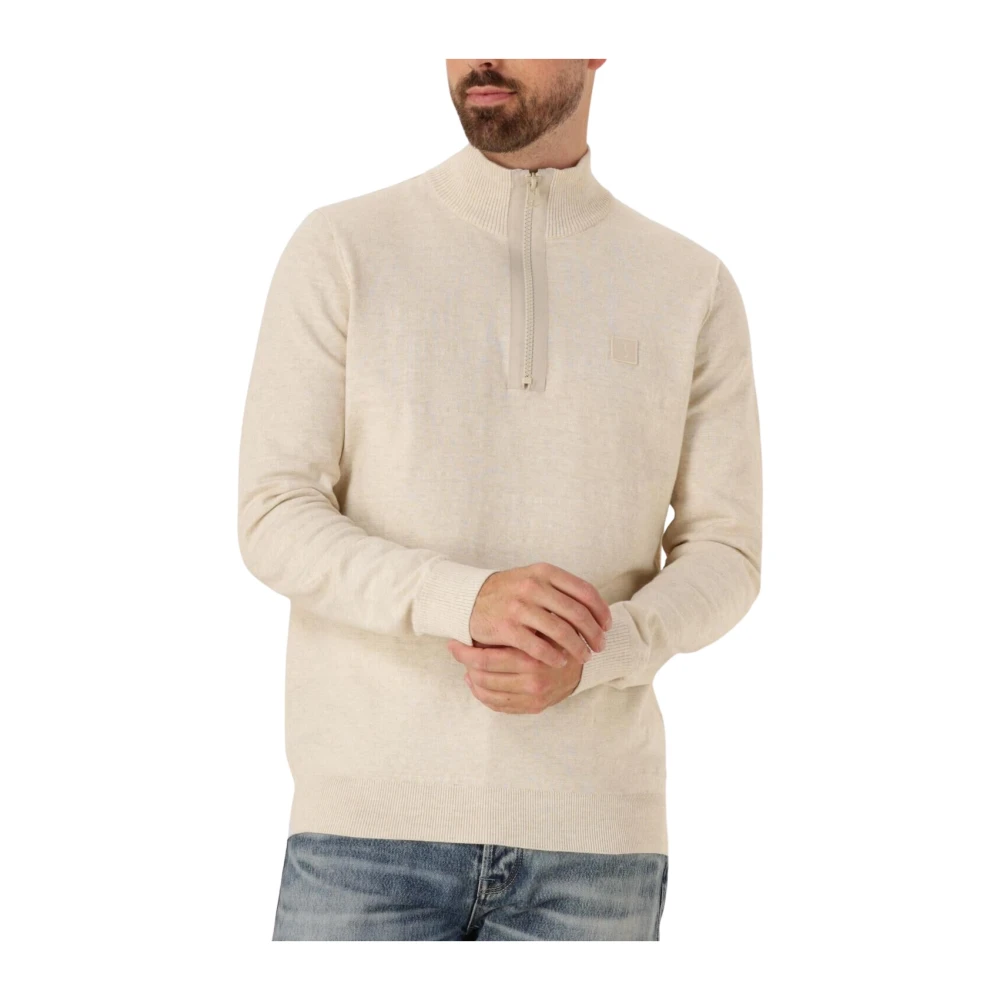 Butcher of Blue Heren Trui Lt Clifden Half Zip Beige Heren