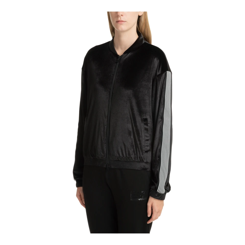 Emporio Armani EA7 Effen Sweatshirt met Rits en Logo Black Dames
