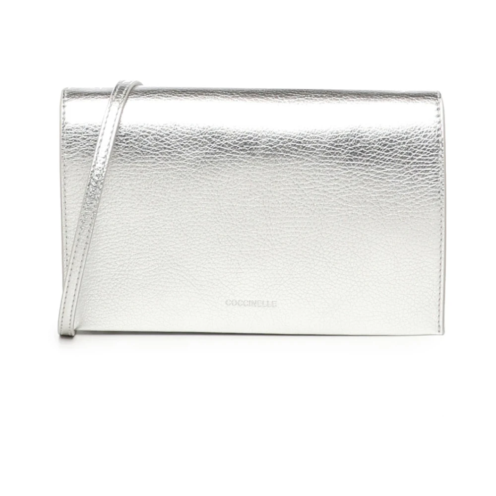 Coccinelle Zilveren Leren Schoudertas met Magneetsluiting Gray Dames