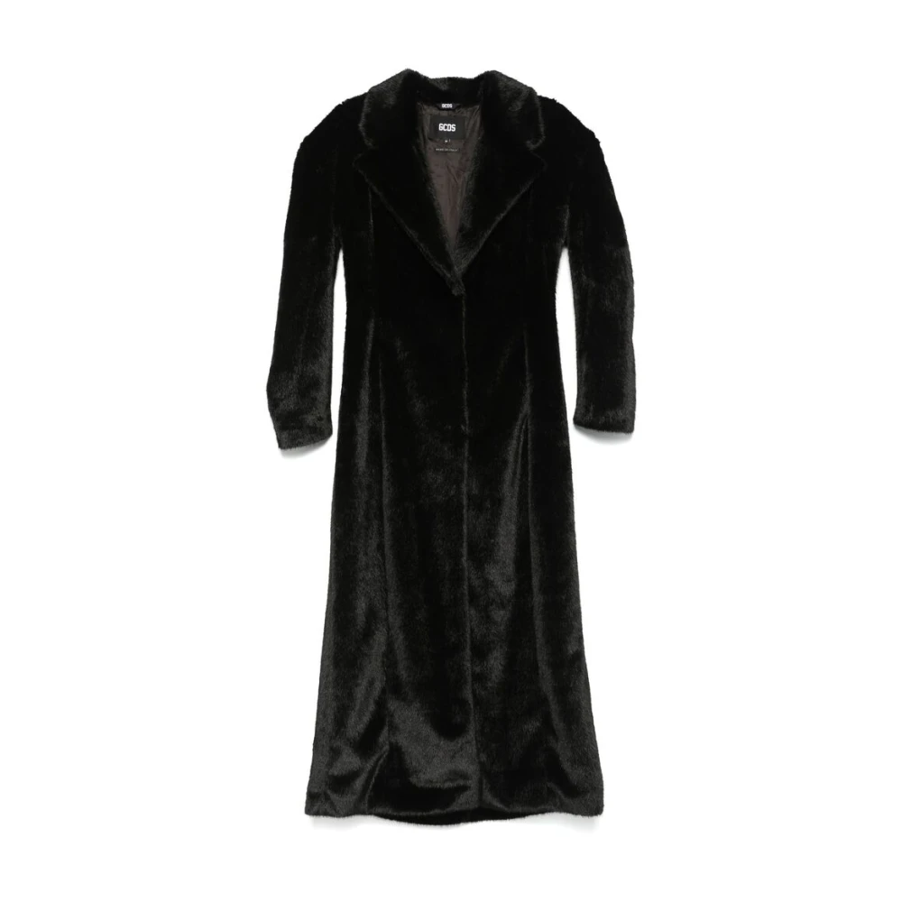 Gcds Zwarte Faux-Fur Jas met Sjaal Detail Black Dames